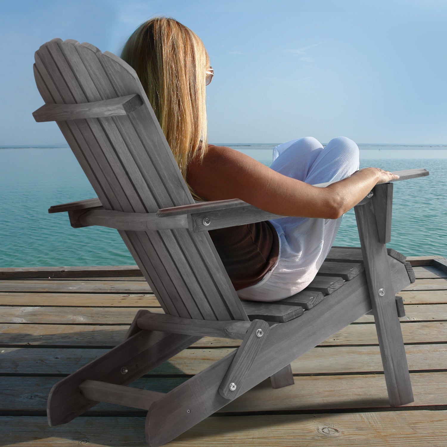 Classic Gray Cedar Wood Adirondack Chairs - Set of 2