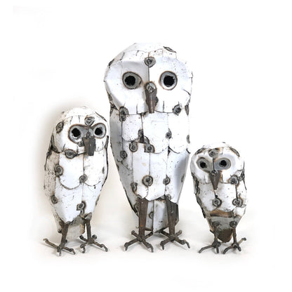Recycled Metal Snowy White Owls