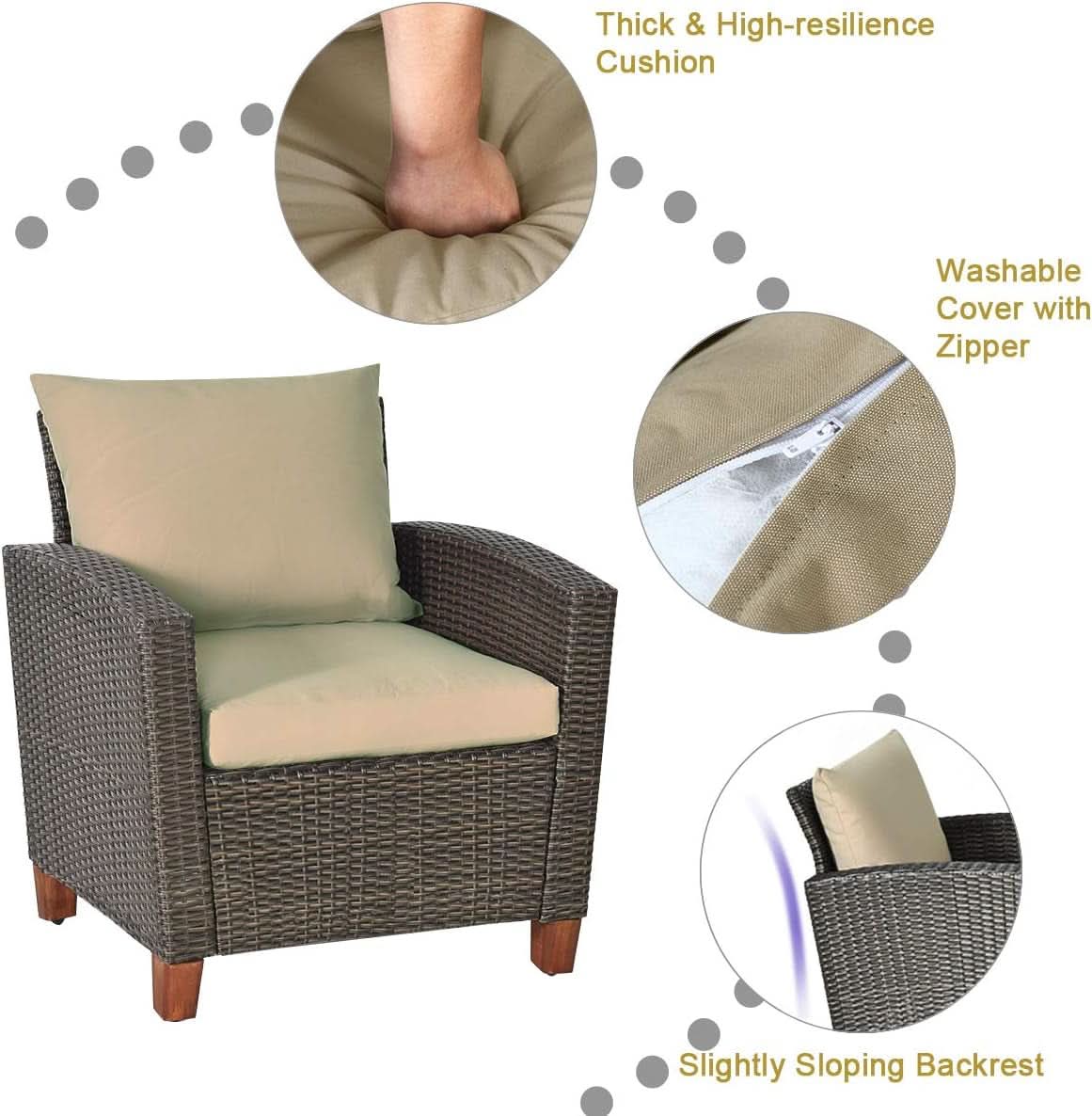 4 Piece Rattan Patio Conversation Set - Beige
