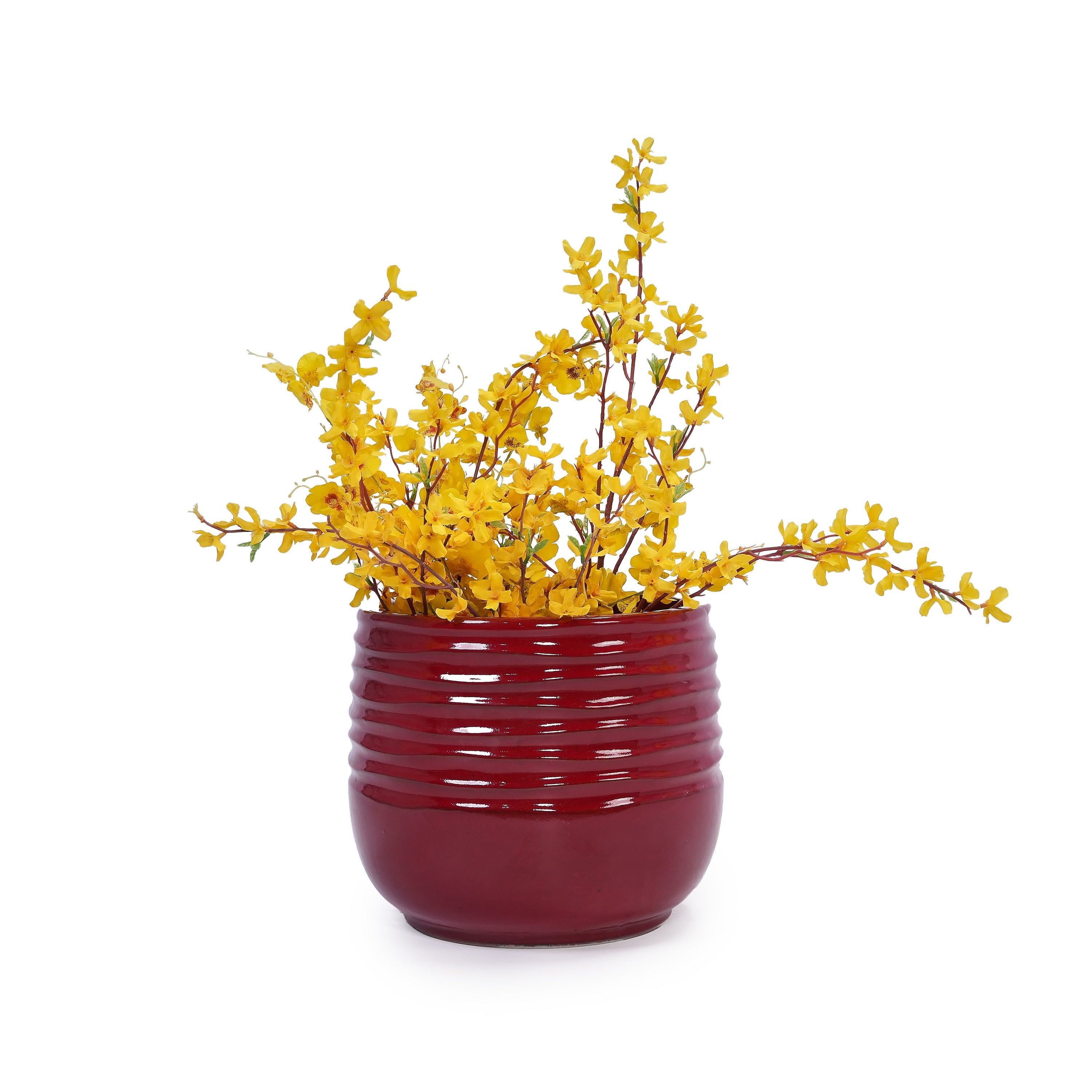 Set of 3 Ceramic Flowerpots - Bean Paste Red