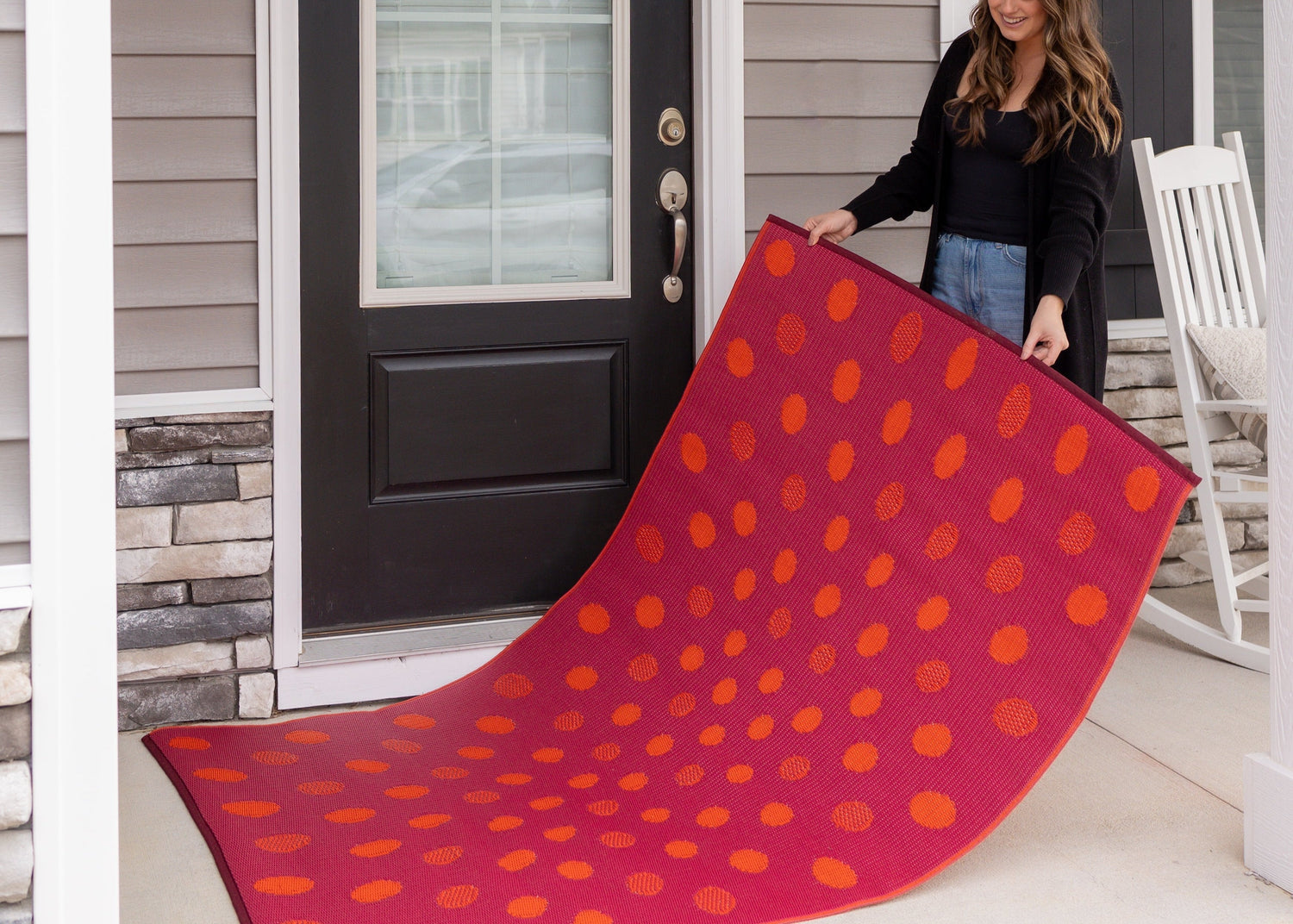 Crazy Dots Orange &amp; Red Reversible Outdoor Mat