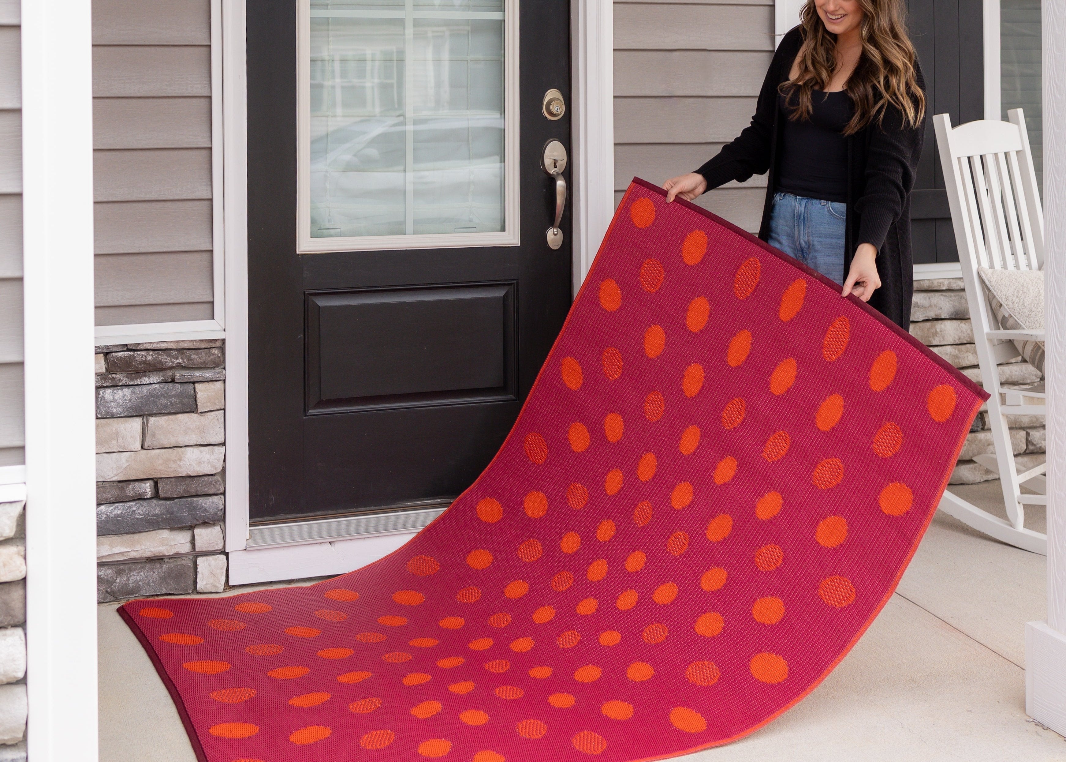 Crazy Dots Orange &amp; Red Reversible Outdoor Mat