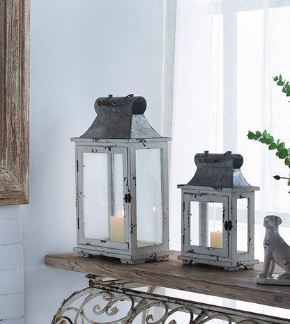 Rustic Wooden Hurricane Lanterns - Set of 2