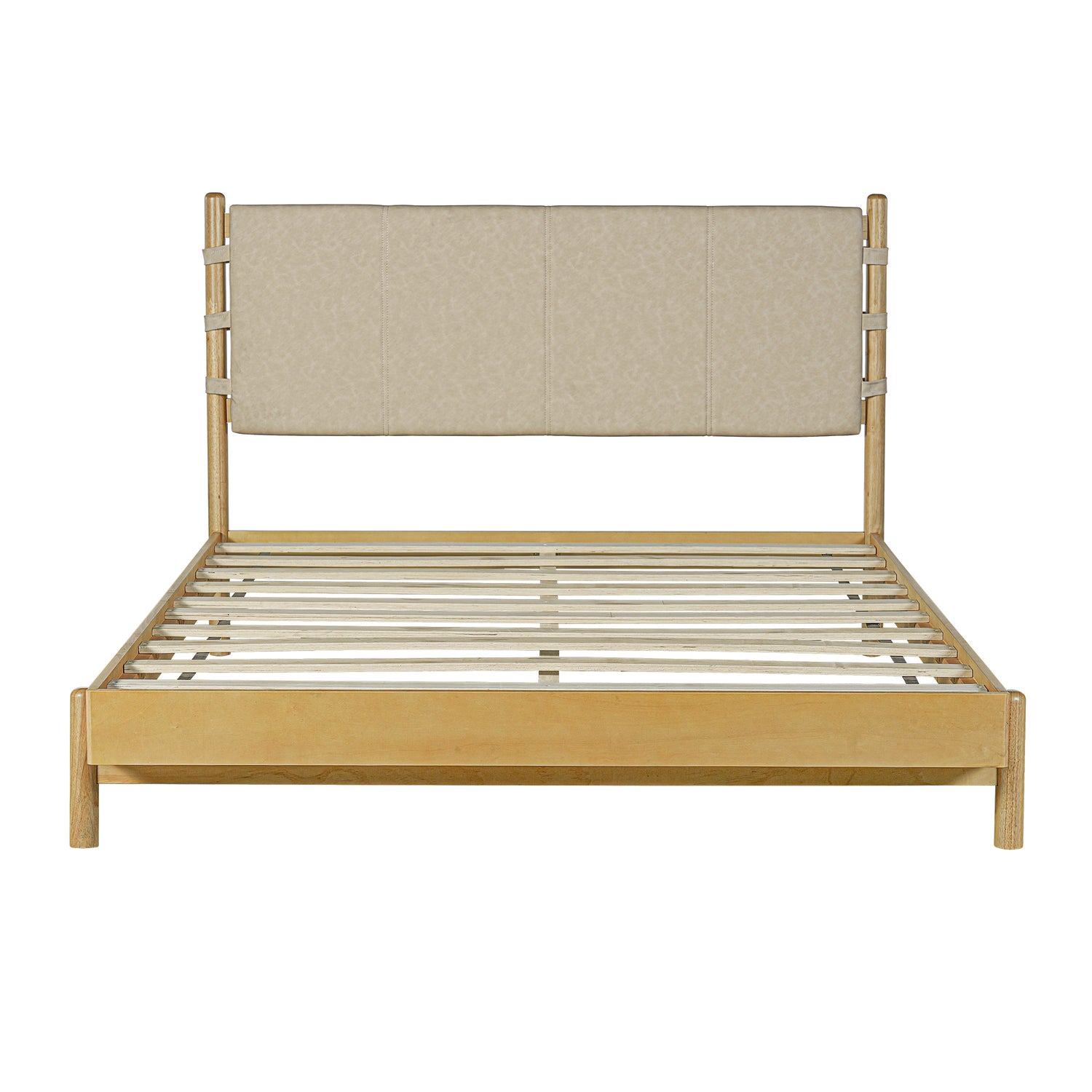 Modern Queen Bed Frame Set with 2 Nightstands - Beige Wood