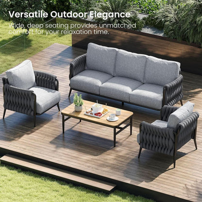 Modern Outdoor Patio Furniture Set with Waterproof Cushions - Black/Gray
