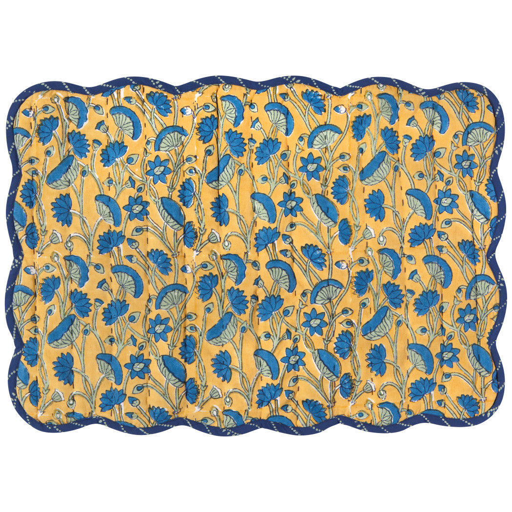 Set of 6 Reversible Fan Flower Block Print Kantha Placemats