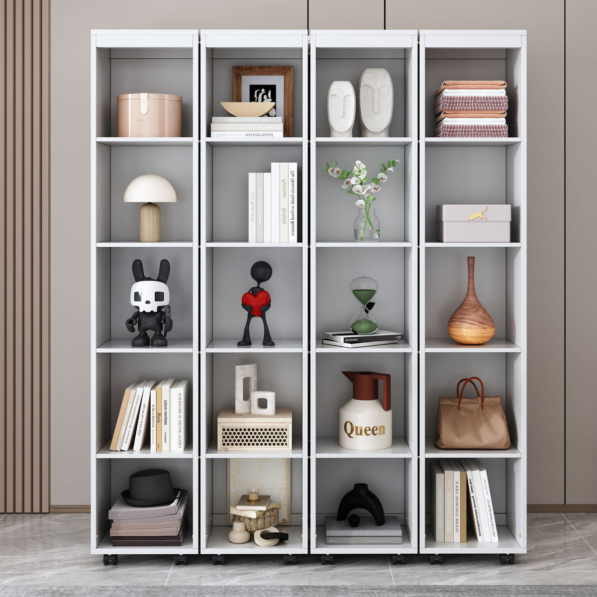 Queen Murphy Bed with Storage Doors - White