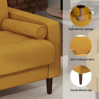 Mid Century Modern Oversized Corduroy Accent Chair in Yellow