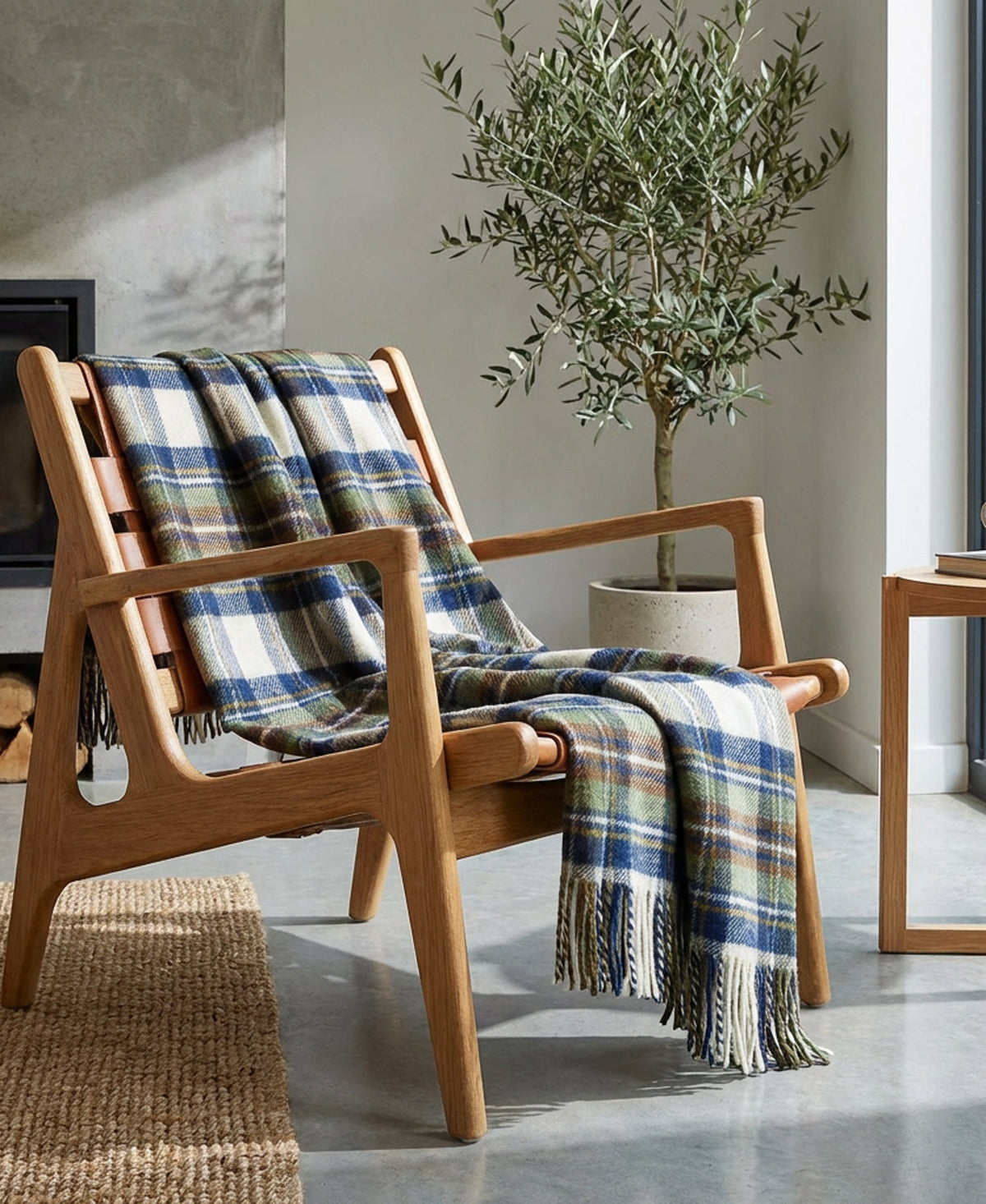 Highland Tweeds Fluffy Throw - Muted Blue Dress Stewart