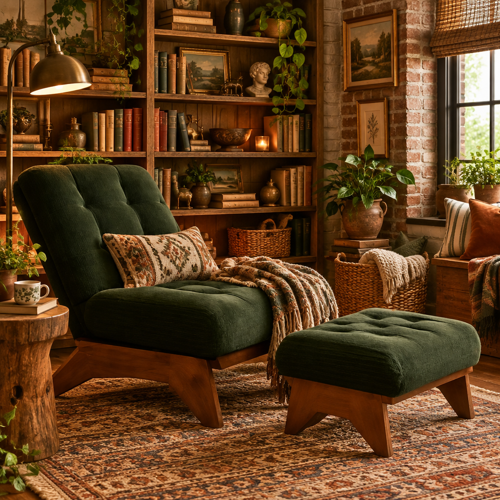 Adjustable Accent Chair With Ottoman in Green
