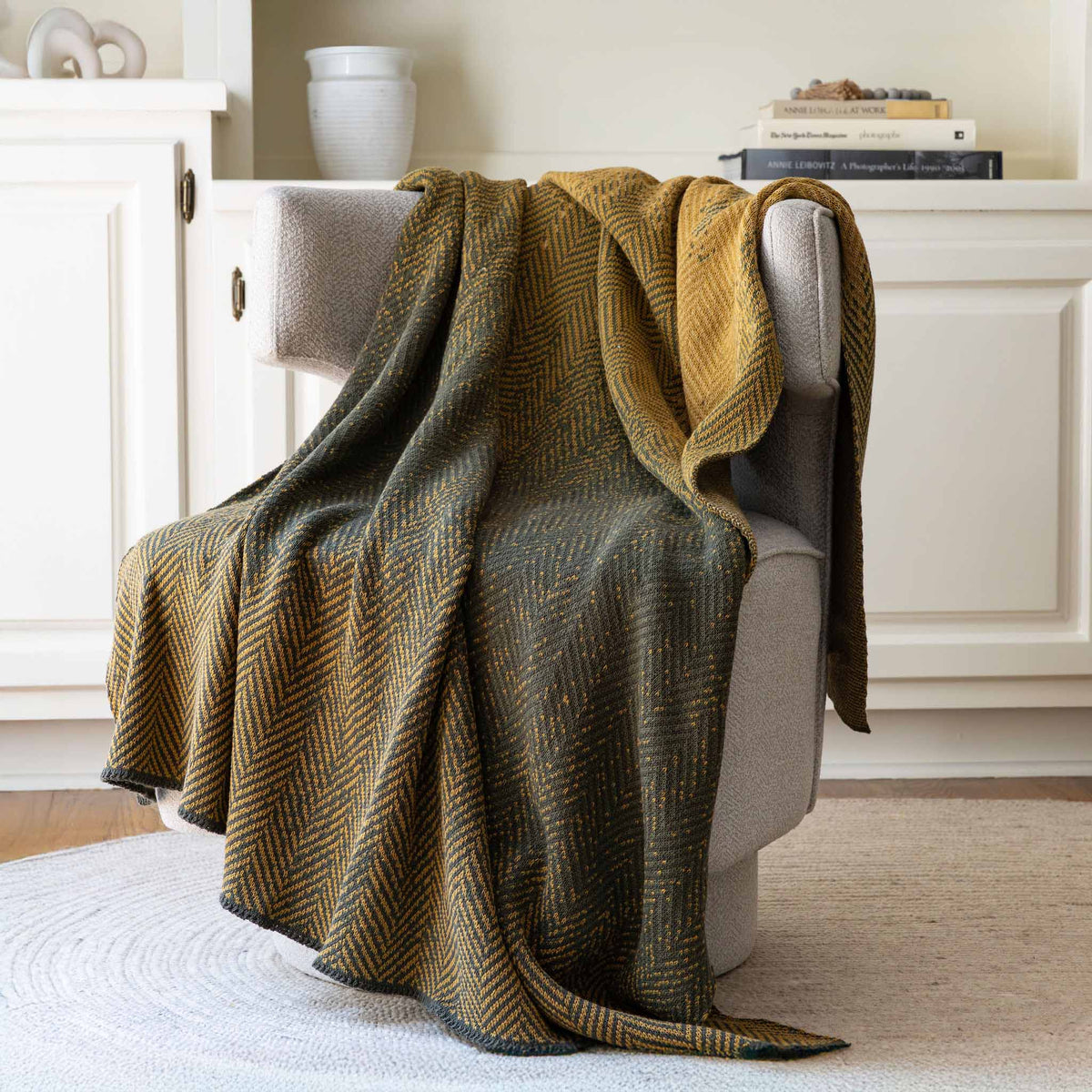 Herringbone Ombre - Cotton Sustainable Knit Geometric Chevron Throw Blanket