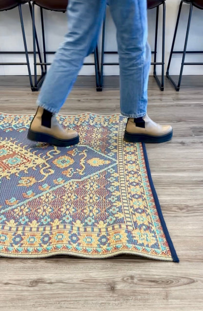 Turkish Plum Yellow/Blue Handmade Reversible Outdoor Mat