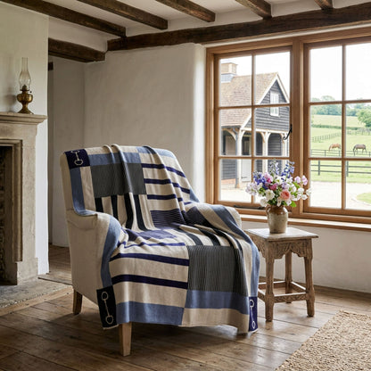 Equestrian Stable Stripe - Cotton Sustainable Knit Plaid Throw Blanket