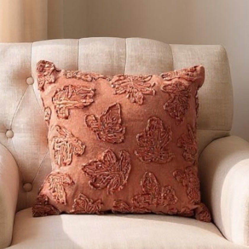 Stonewashed Leaves Throw Pillow - Rust
