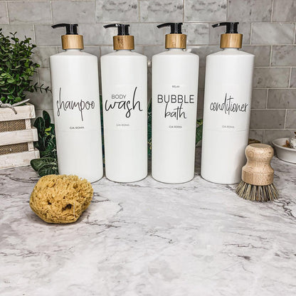 32oz Plastic White Dispensers with Customized Labels