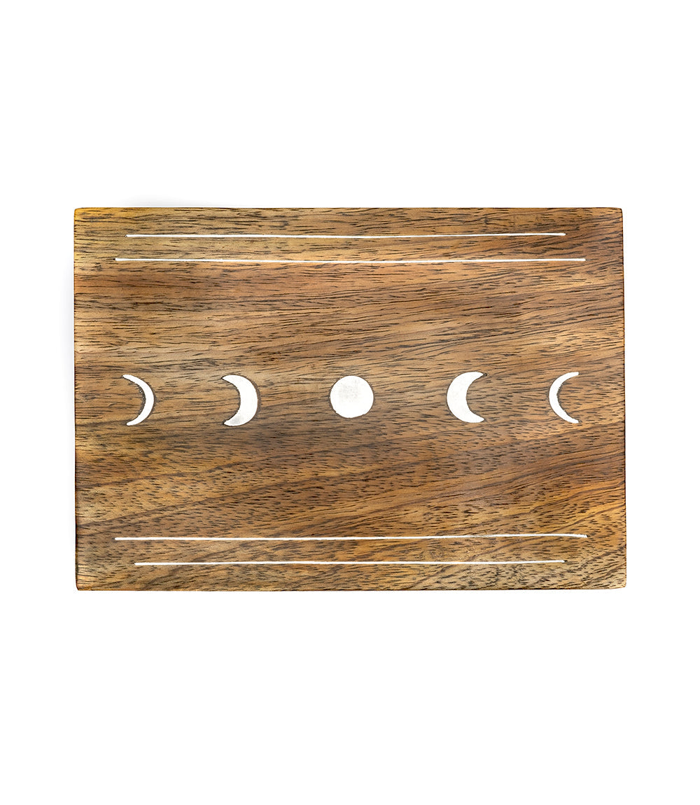 Indukala Moon Phase Jewelry Box With Removable Tray - Wood Brass Inlay