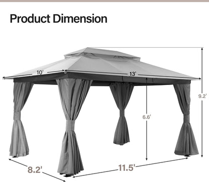 10 x 13 ft Outdoor Gazebo With Mosquito Netting - Gray