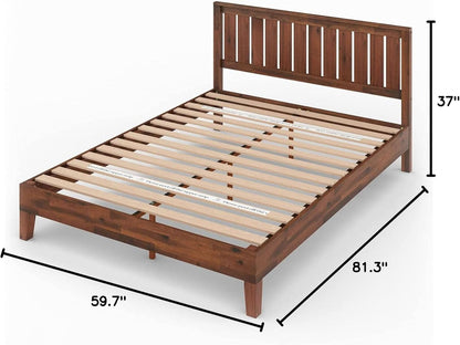 Queen Wood Platform Bed Frame With Slatted Headboard