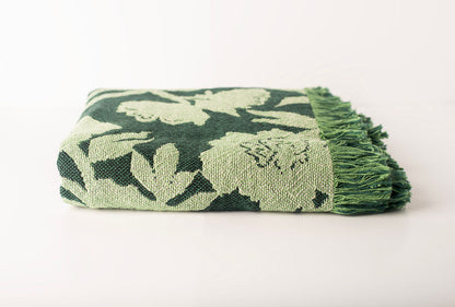 Green Floral Jacquard Woven Throw