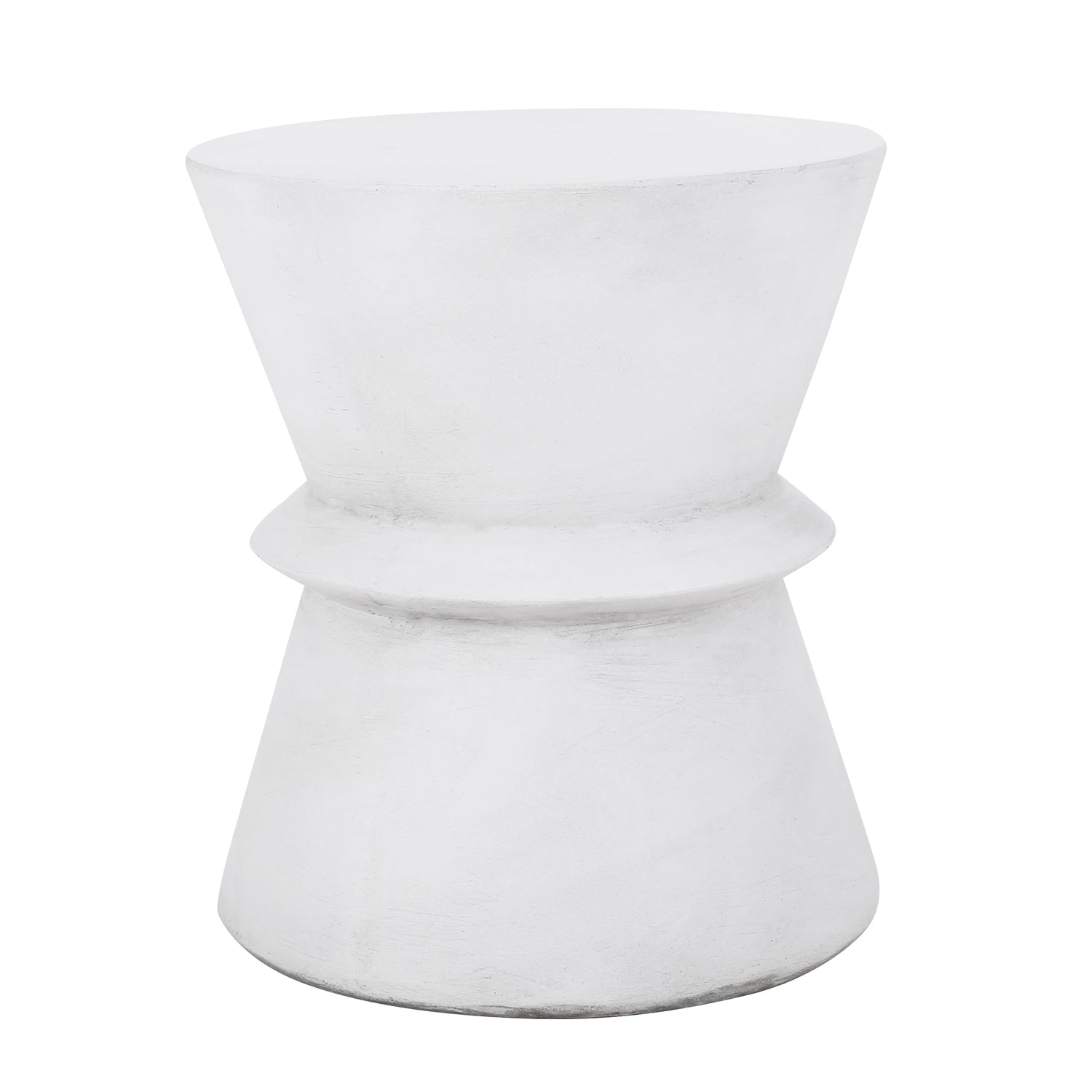 Outdoor Lightweight Concrete Hourglass End Table in Antique White Finish