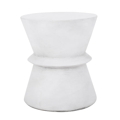 Outdoor Lightweight Concrete Hourglass End Table in Antique White Finish