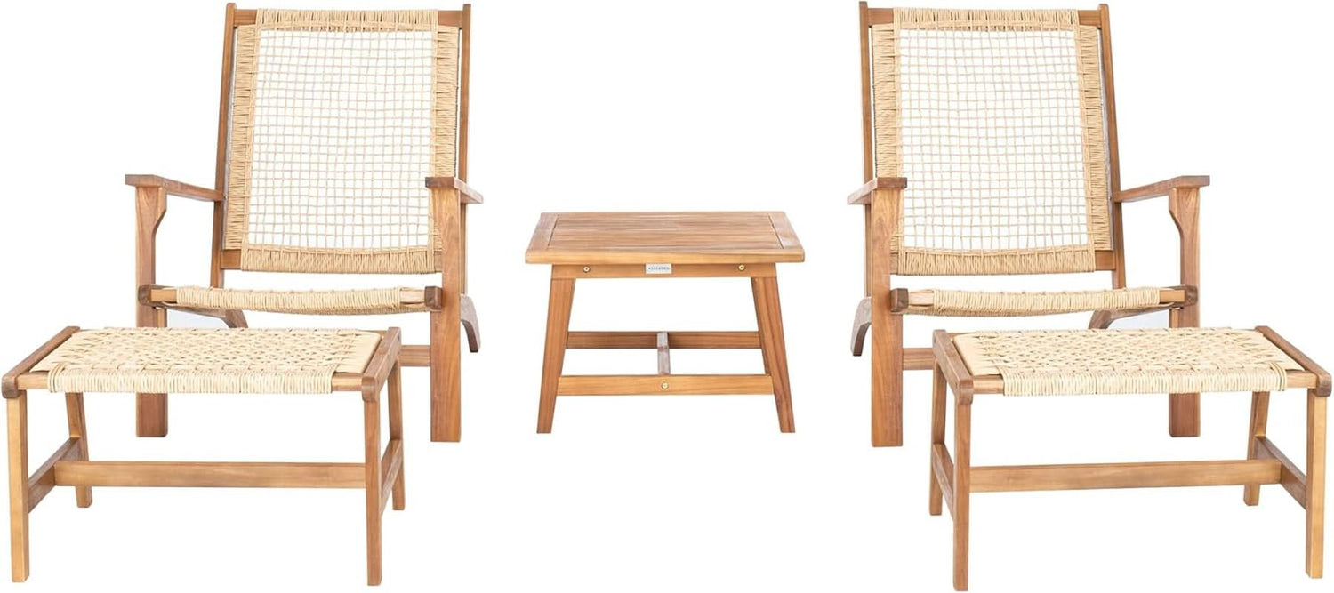 Outdoor Acacia Wood Rattan 5 Piece Patio Set