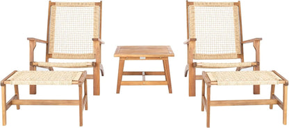 Outdoor Acacia Wood Rattan 5 Piece Patio Set