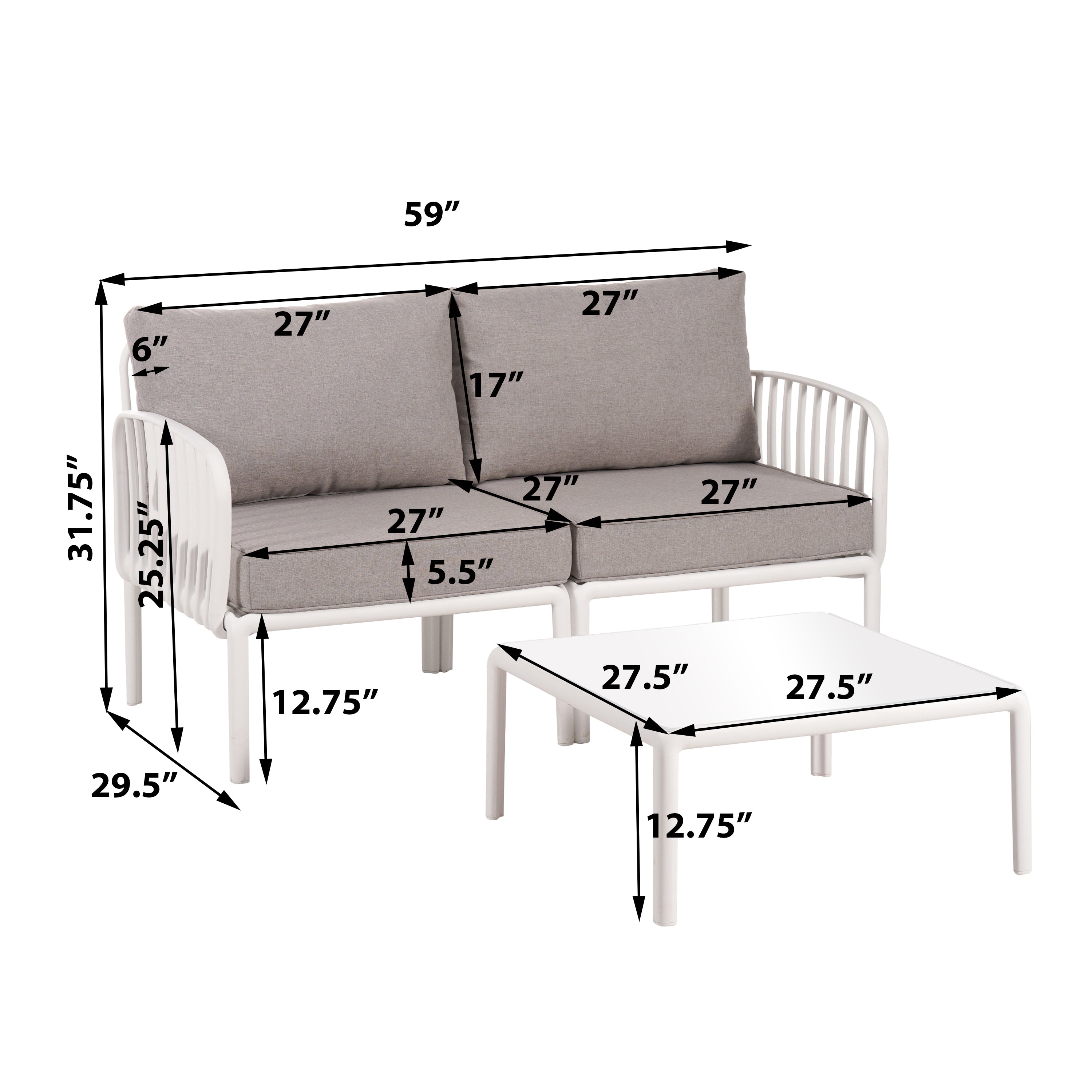 3 Piece Patio Conversation Set - White &amp; Gray