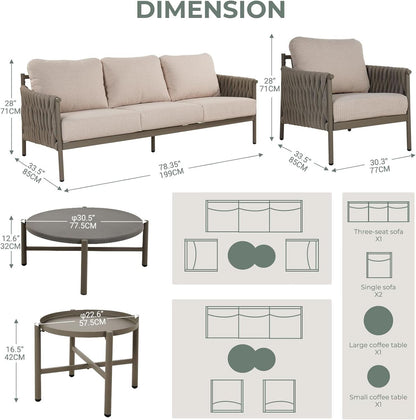 Modern 5 Piece Outdoor Sofa Set with Waterproof Cushions - Gray