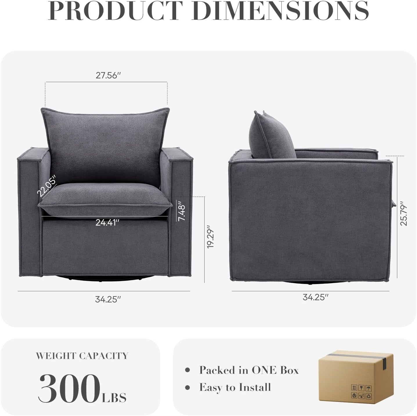 Swivel Armchairs in Dark Gray - 2 pc Set