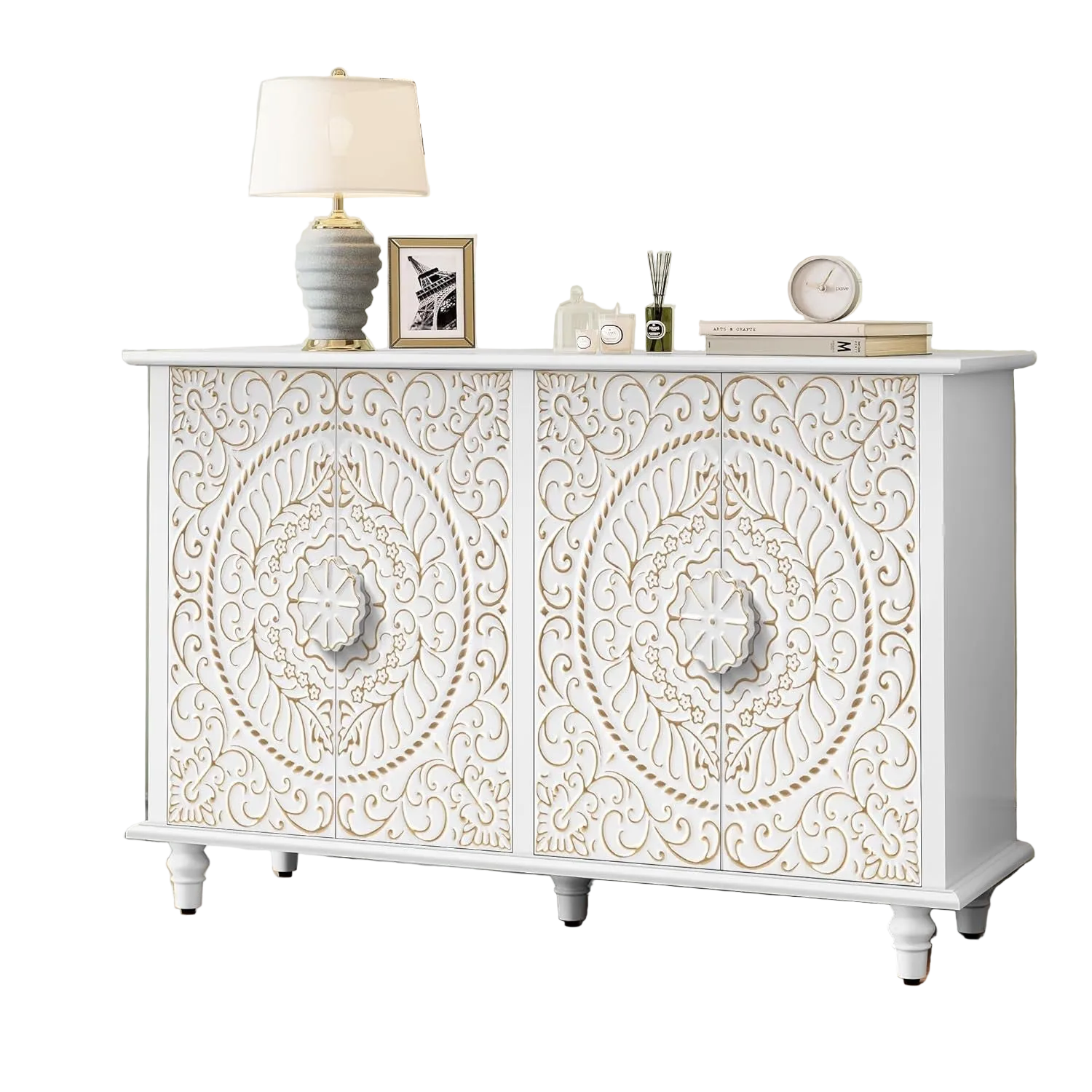 48 Inch Sideboard With Embossed Doors in Distressed White