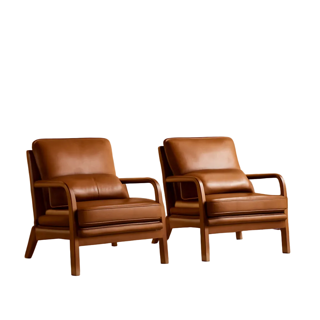 Brown Microfiber Midcentury Modern Accent Chairs - 2 pc Set