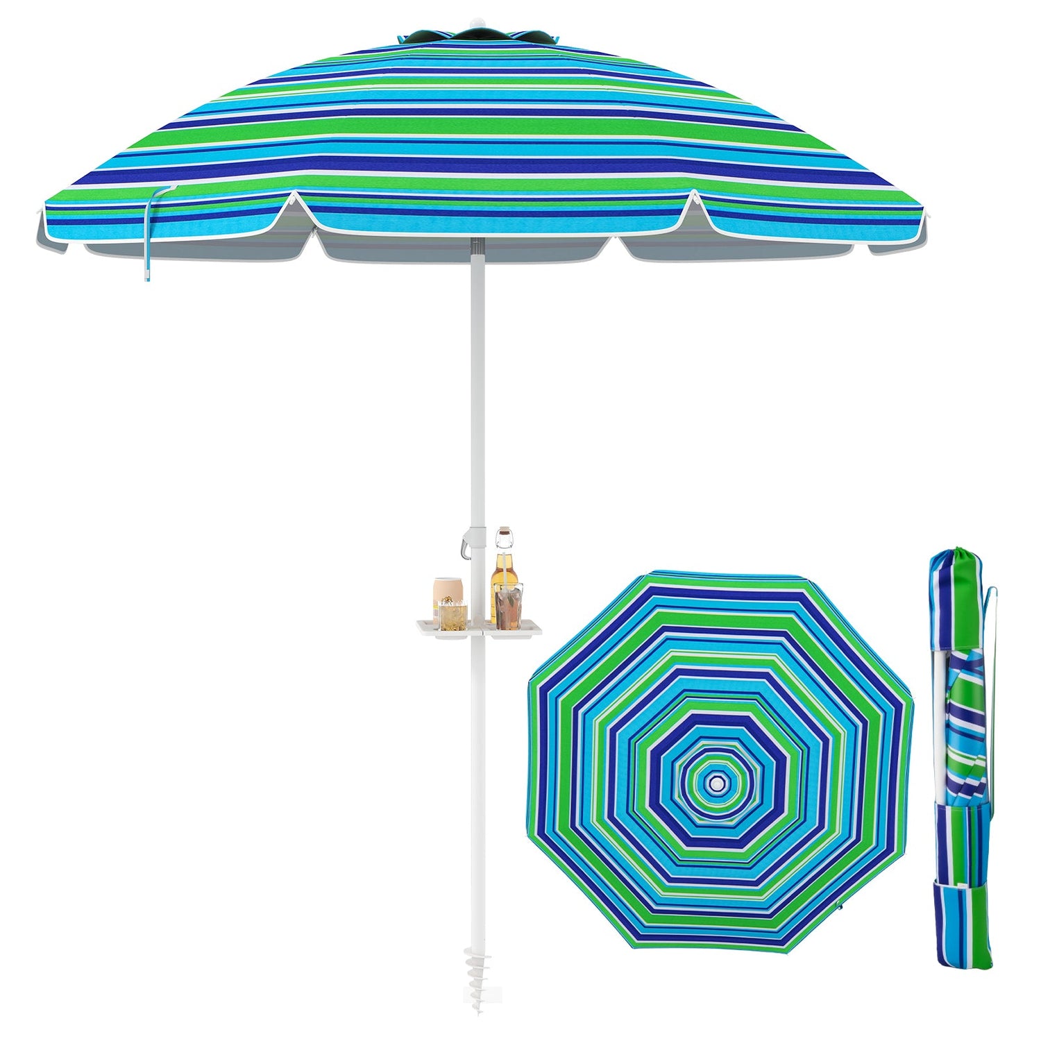 7.2 Ft Portable Outdoor Beach Umbrella with Sand Anchor and Tilt Mechanism