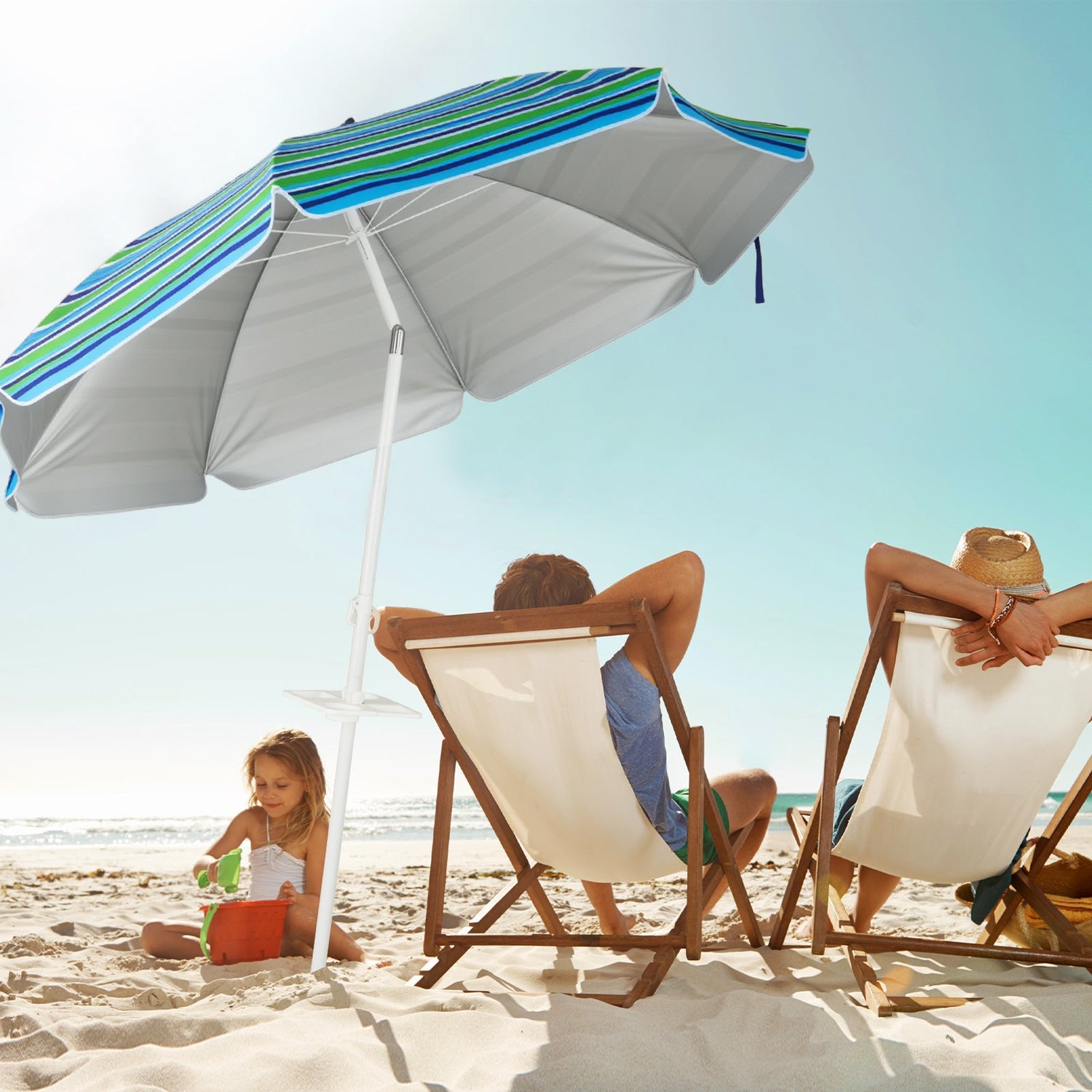 7.2 Ft Portable Outdoor Beach Umbrella with Sand Anchor and Tilt Mechanism