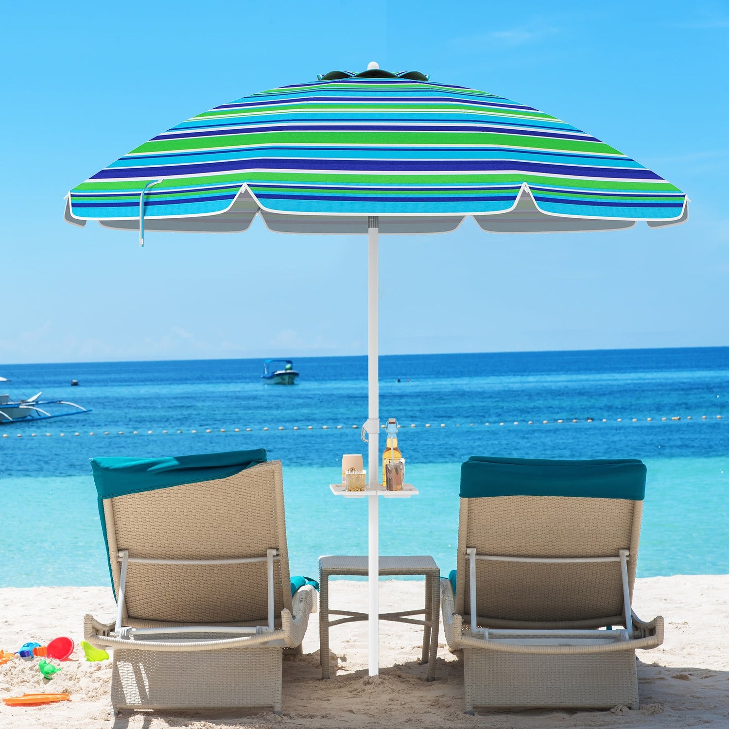 7.2 Ft Portable Outdoor Beach Umbrella with Sand Anchor and Tilt Mechanism