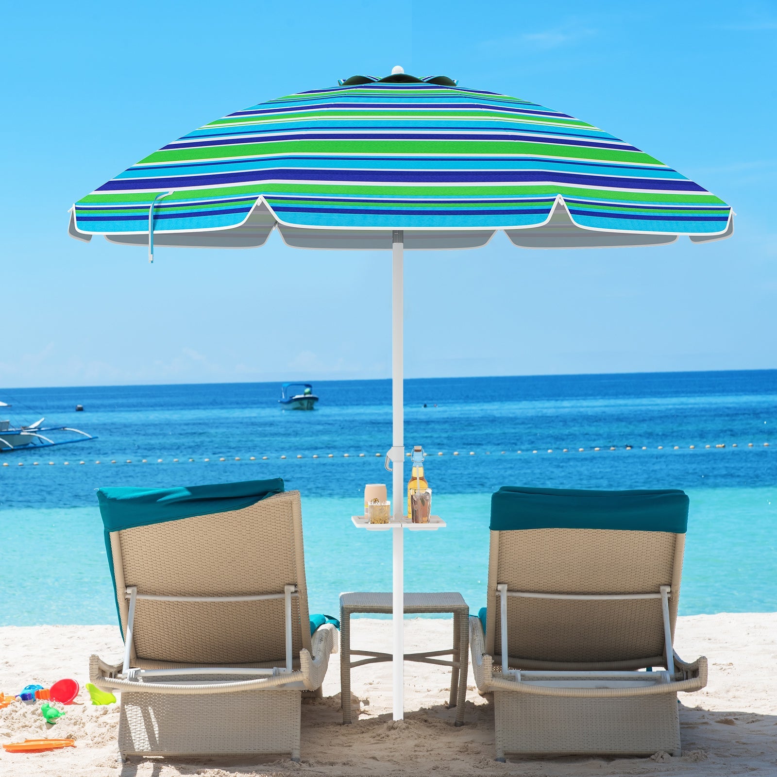 7.2 Ft Portable Outdoor Beach Umbrella with Sand Anchor and Tilt Mechanism