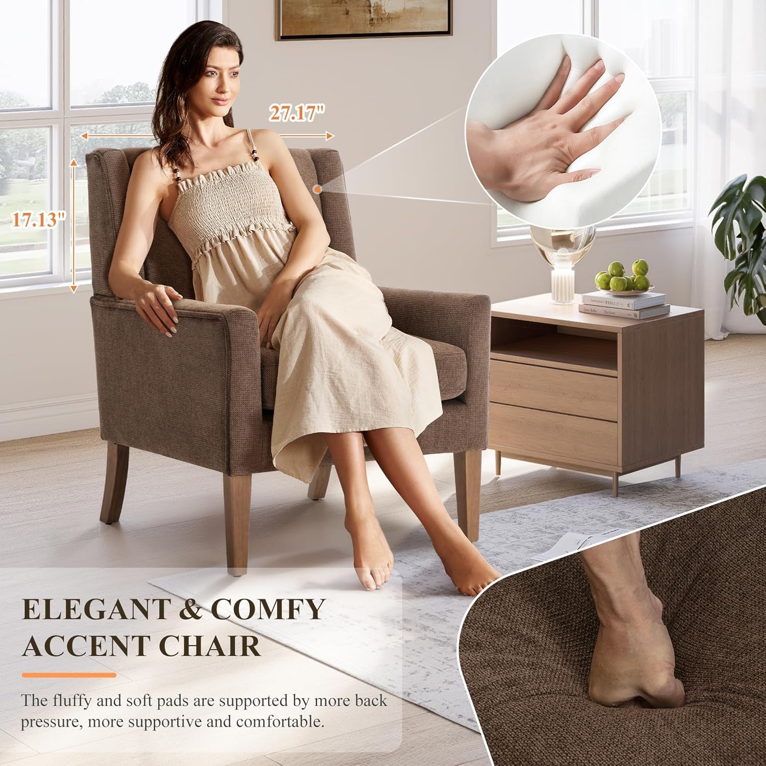 Upholstered Armchair Chair in Chocolate