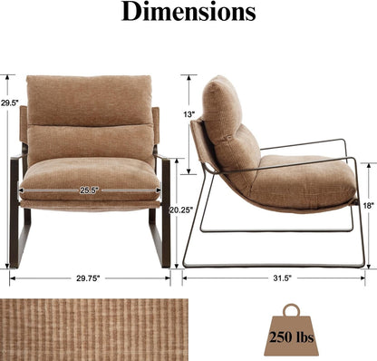 Chenille Cushion Accent Chair With Armrests in Khaki
