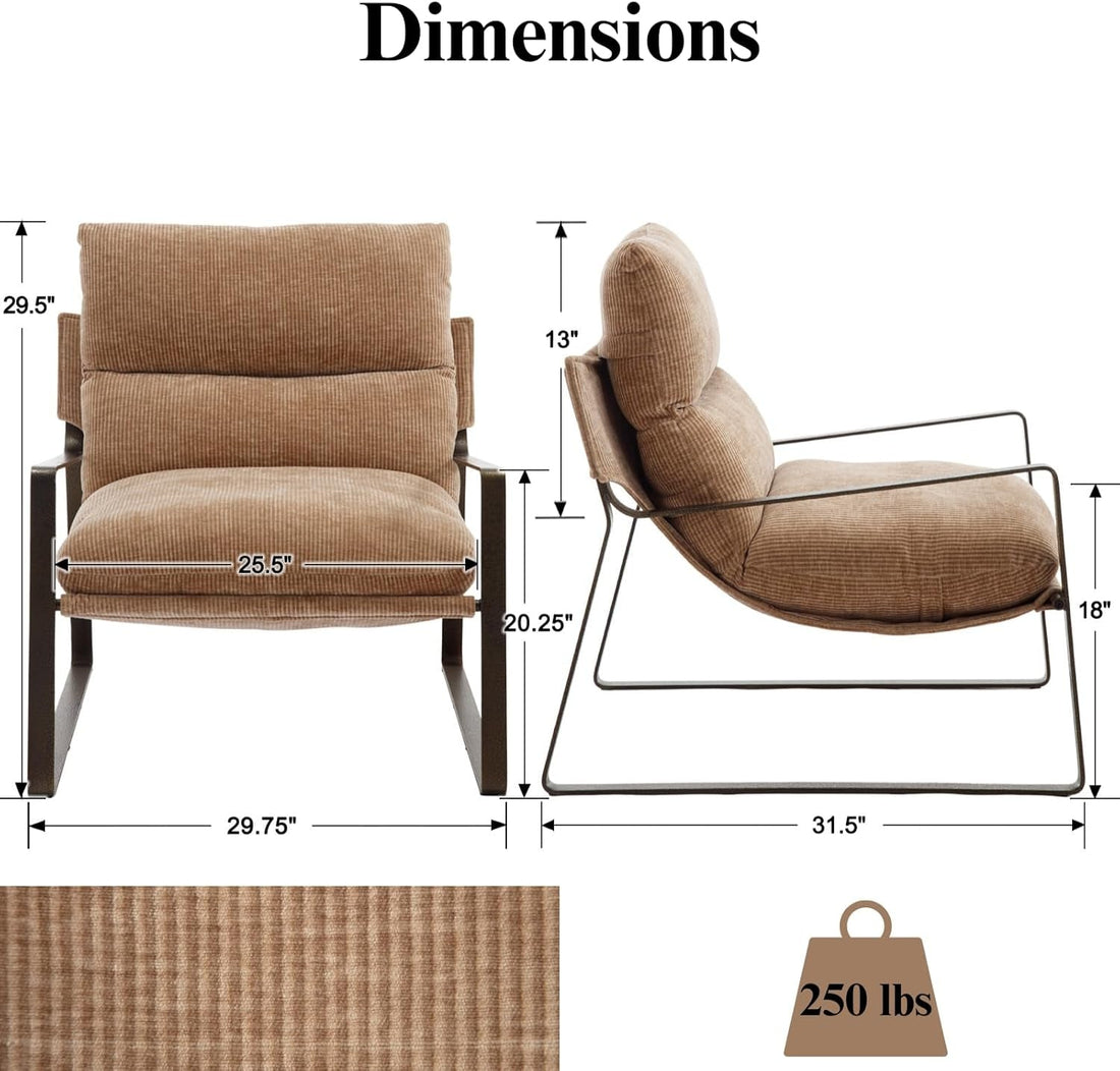 Chenille Cushion Accent Chair Bundle Set in Khaki