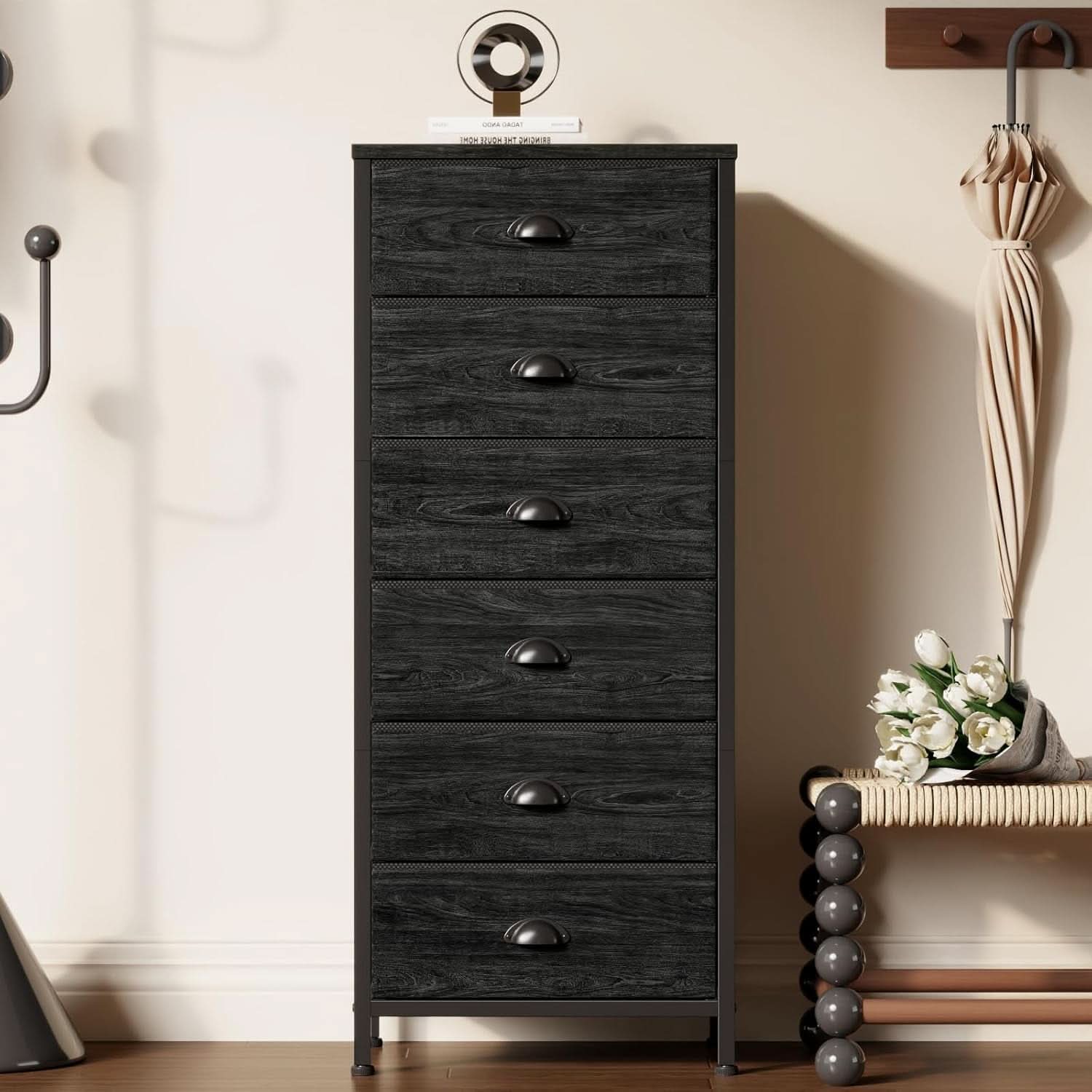 Tall Dresser With 6 Drawers - Black