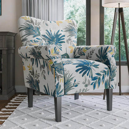 Wingback Upholstered Accent Chair In Blue Floral