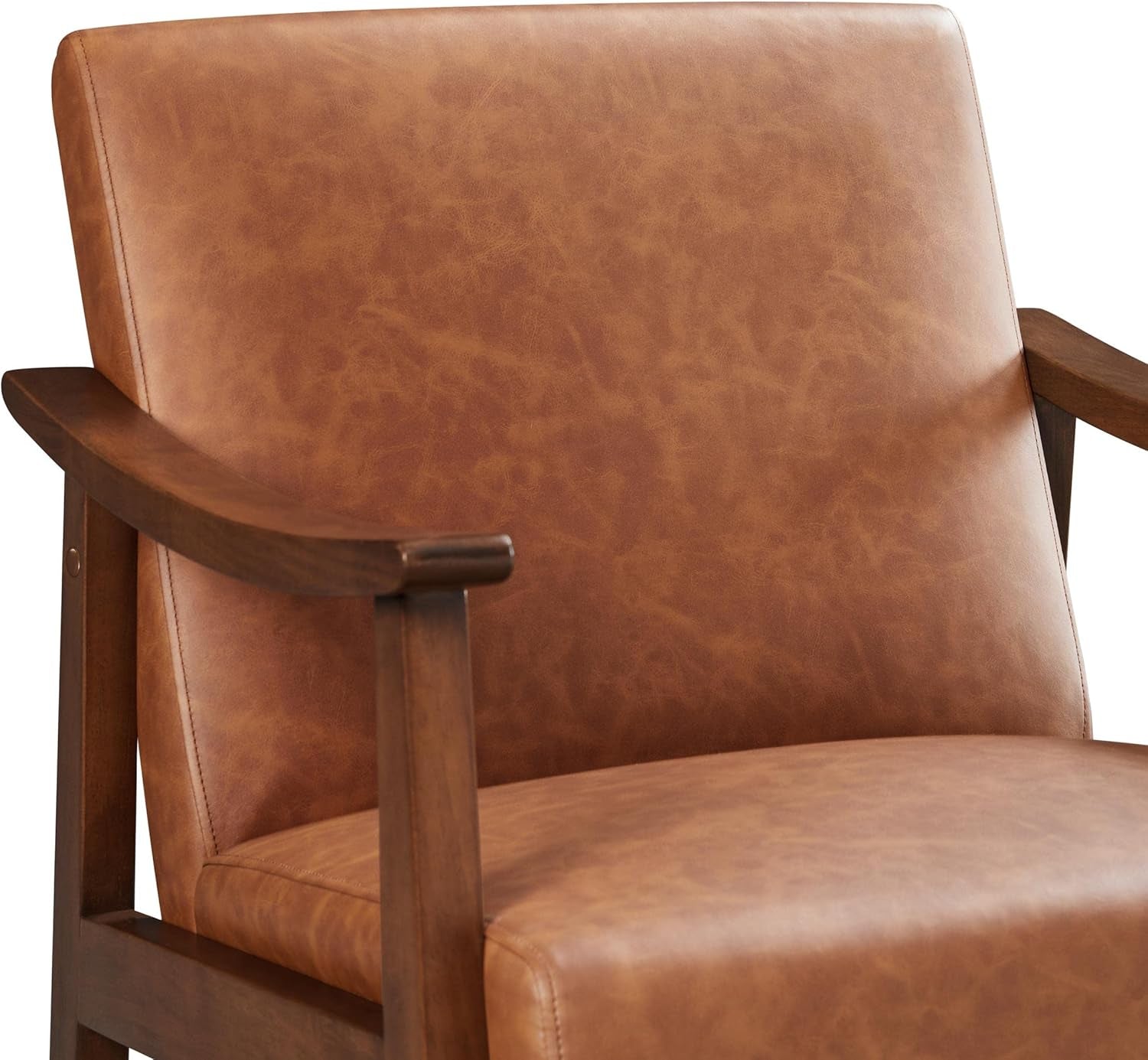 Brown PU Leather Accent Chairs Set of 2 Mid Century Modern
