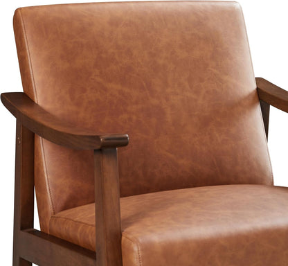 Brown PU Leather Accent Chairs Set of 2 Mid Century Modern