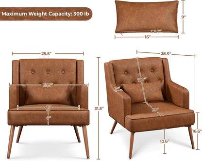 Brown Leatherette Mid Century Accent Chairs - 2 pc Set