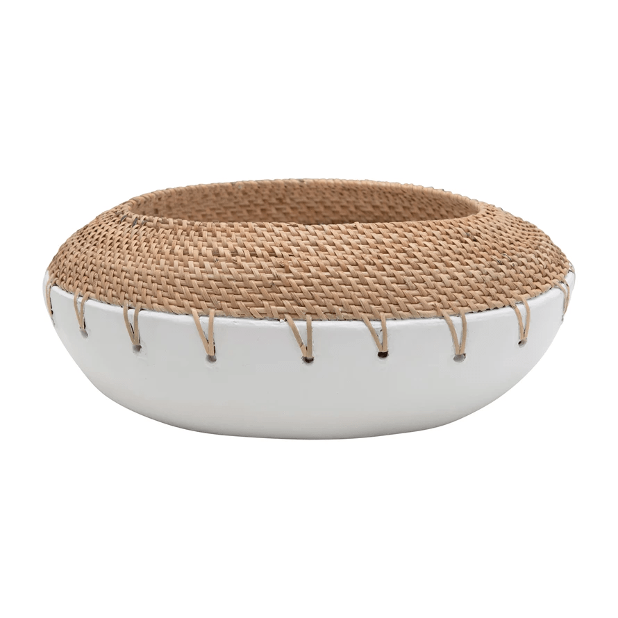 Benton Terracotta Planter with Handwoven Rattan Stitching
