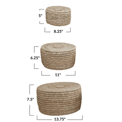 Handwoven Storage Baskets with Lids - Set of 3