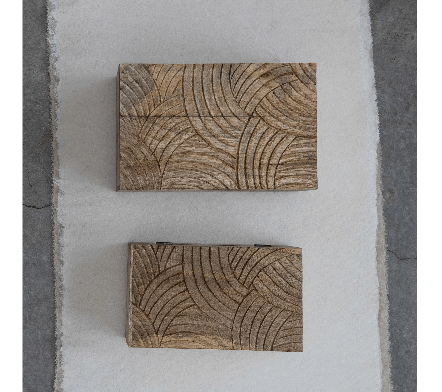 Handcarved Mango Wood Storage Boxes - Set of 2