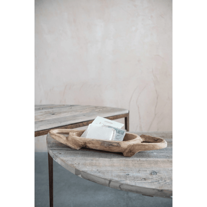 Decorative Hand-Carved Teakwood Tray with Handles