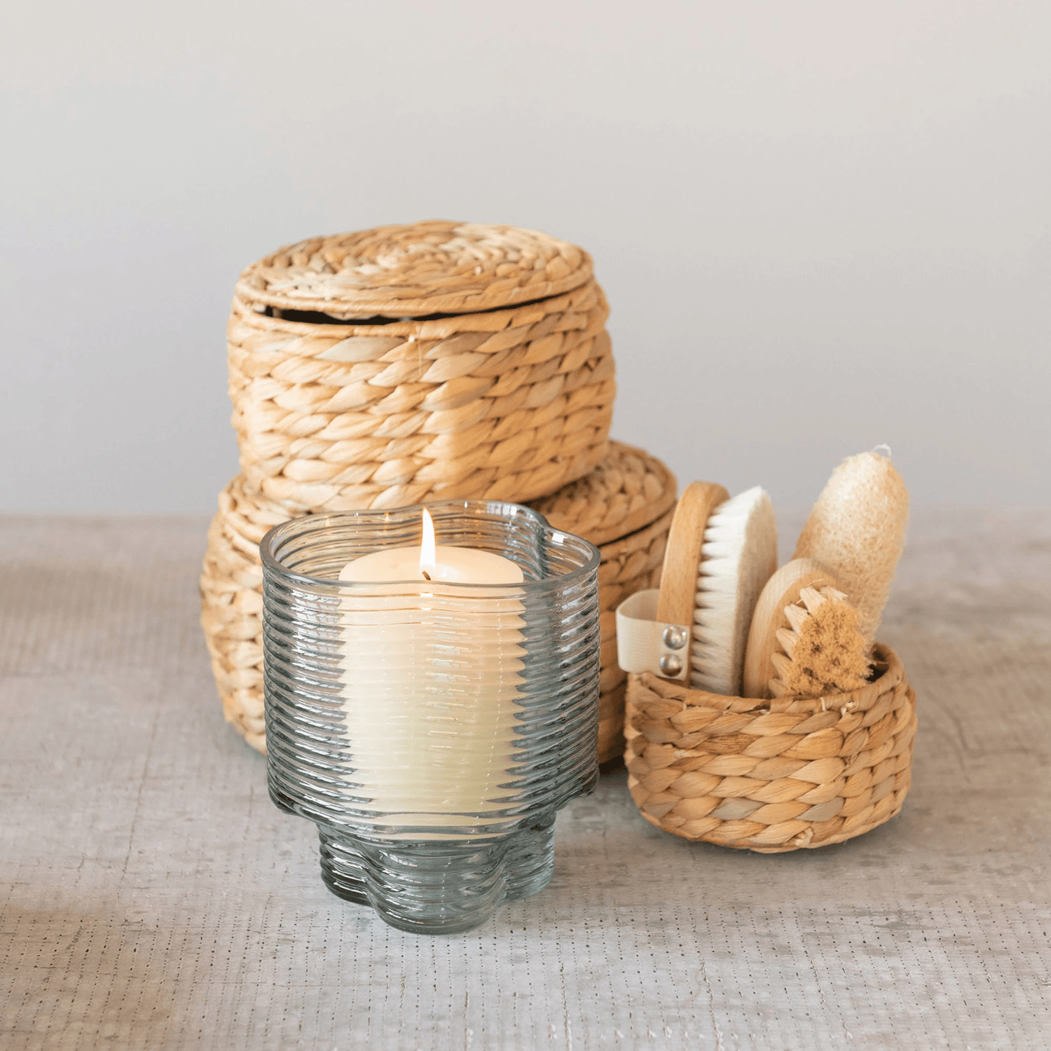 Natural Water Hyacinth Storage Baskets with Lids - Set of 3