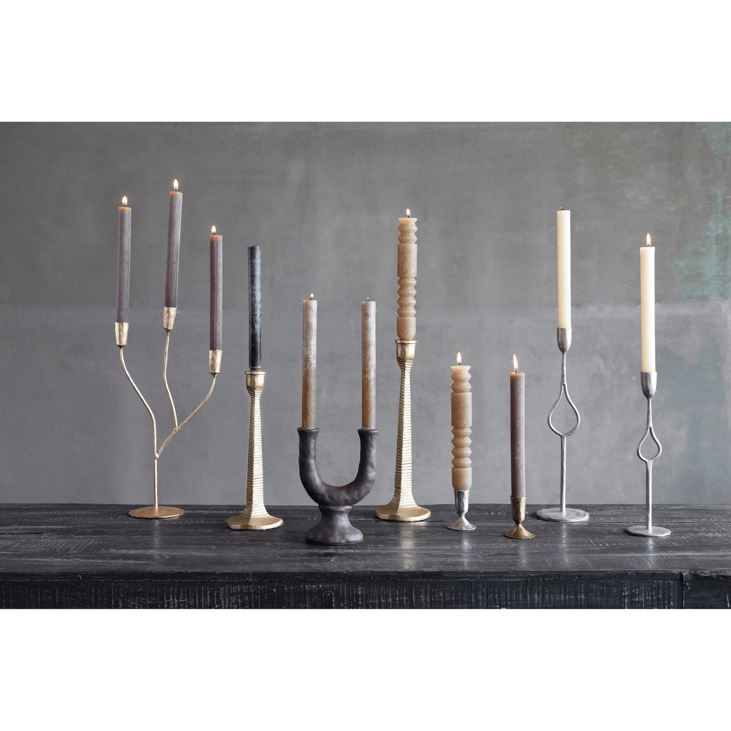 Stoneware Double Taper Candle Holder in Chocolate